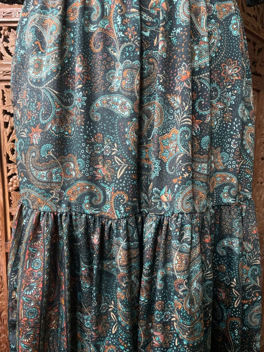 Vintage Boho Festival Western Paisley Tiered Ruffle Maxi Dress - Picture 14 of 16